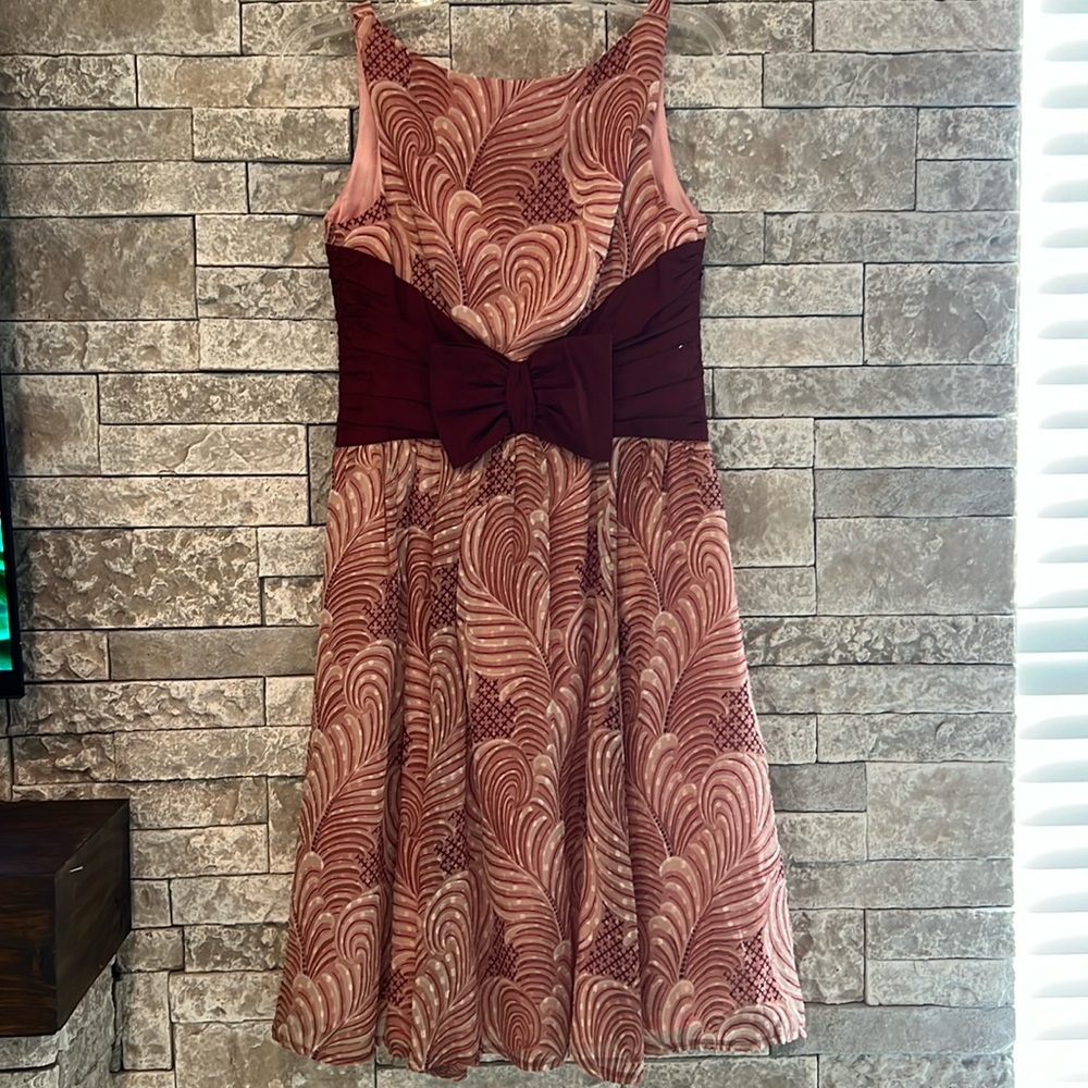 Nanette Lepore l 6 Retro Silk Novelty Feather Cummerbund Waist Bow Pinup Dress